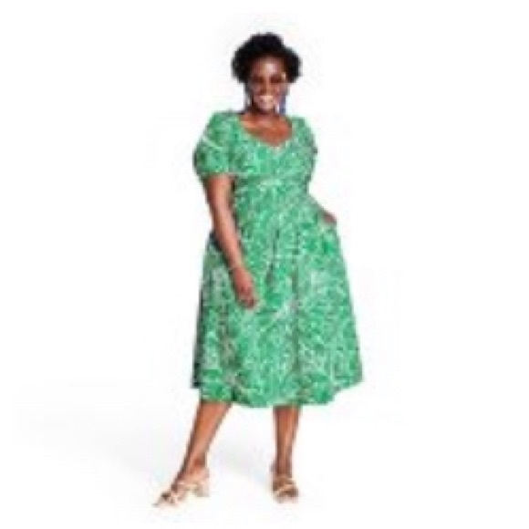 Tabitha Brown at Target Green Floral Short-Sleeve, Tie-Back dress. 2022 limited - Picture 4 of 4